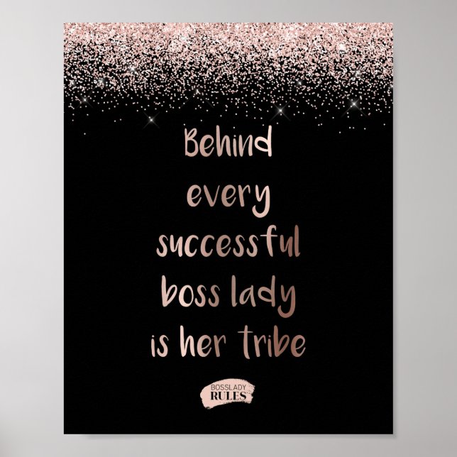 Poster Rosa Dourada Glitter Boss Lady Motivational Cote (Frente)