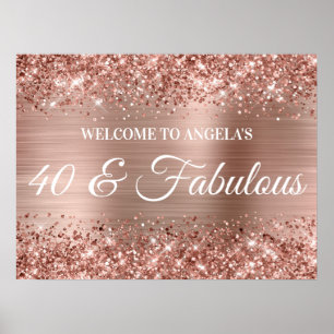 Poster Rosa Dourada Glitter e Foil 40 & Fabuloso Boas-vin