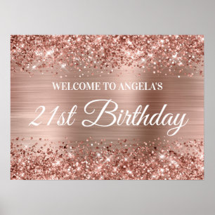 Poster Rosa Dourada Glitter e Foil aniversário de 21 anos