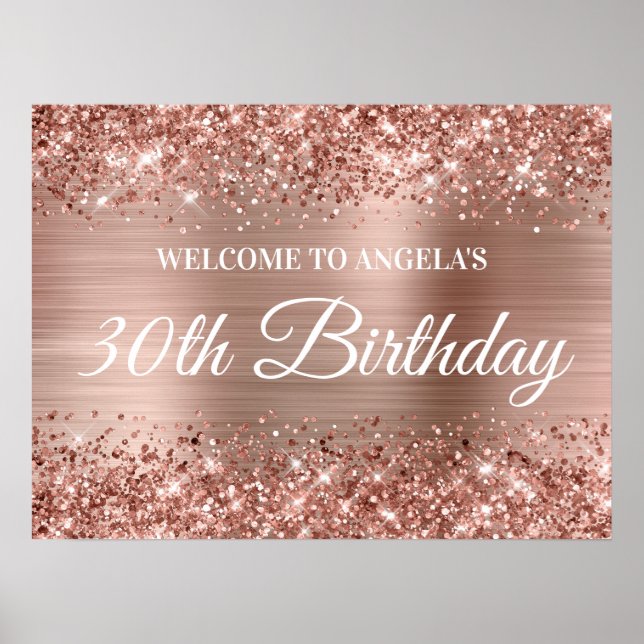 Poster Rosa Dourada Glitter e Foil aniversário de 30 anos (Frente)