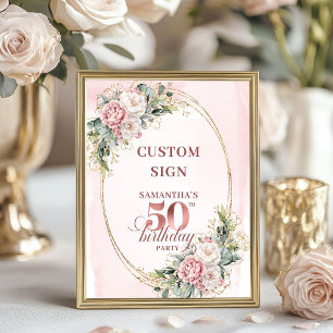 Poster Rosa Dourada Personalizada Romântica Aniversário d