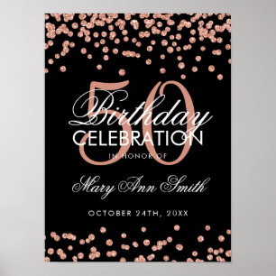 Poster Rosa Dourado 50º aniversário Glitter Confetti Pr