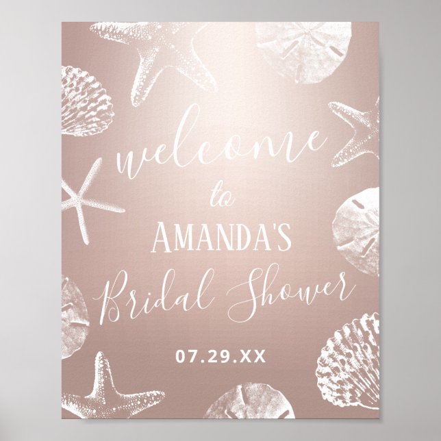 Poster Rosa Dourado Beach Weding Welcome (Frente)
