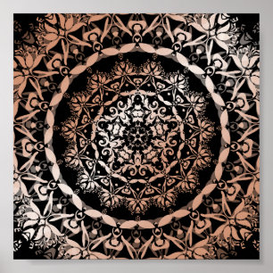 Poster Rosa Dourado Black Floral Mandala