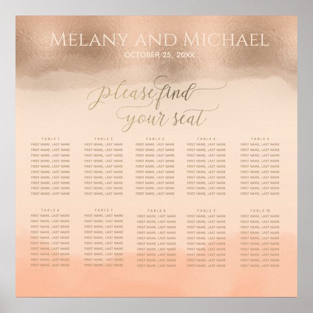 Poster Rosa dourado champanhe cantaloupe aquarela (Frente)