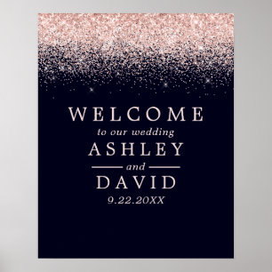 Poster Rosa Dourado Confetti Marinho Azul Casamento Chic