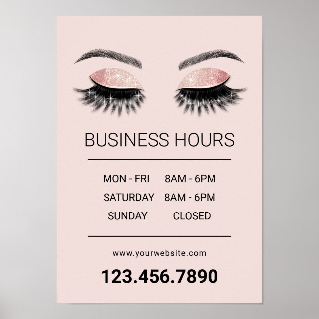 Poster Rosa Dourado Eyelash Beauty Salon Horas de Abertur (Frente)