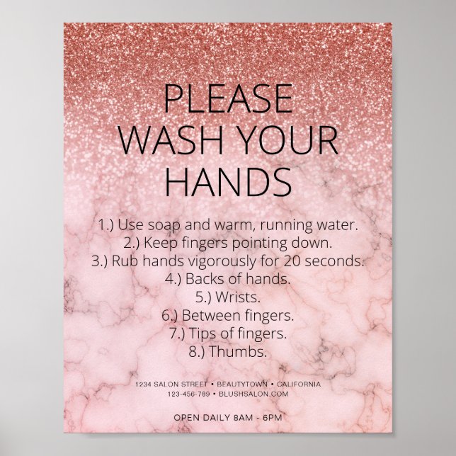 Poster Rosa Dourado Marble Health Safety Glitter Salon (Frente)
