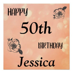 Póster Rosa Dourado personalizado Feliz 50º Aniversário