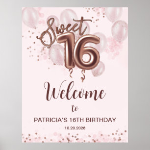 Poster Rosa Dourado Sweet 16 Bday Balloons Rosa Sinal de