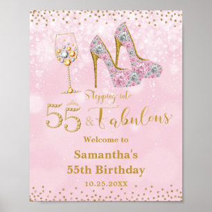 Poster Rosa e Dourado 55 e fabuloso 55 anos de aniversári