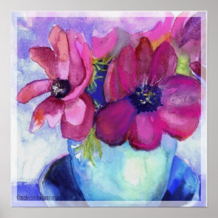 Póster rosa e roxo da anêmona
