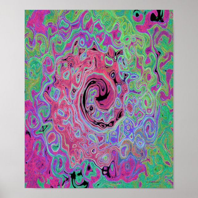 Poster Rosa e Verde Lima Abstrato Retro Groovy Redemoinho (Frente)