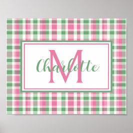 Poster Rosa e Verde Xadrez Monograma Esnobe