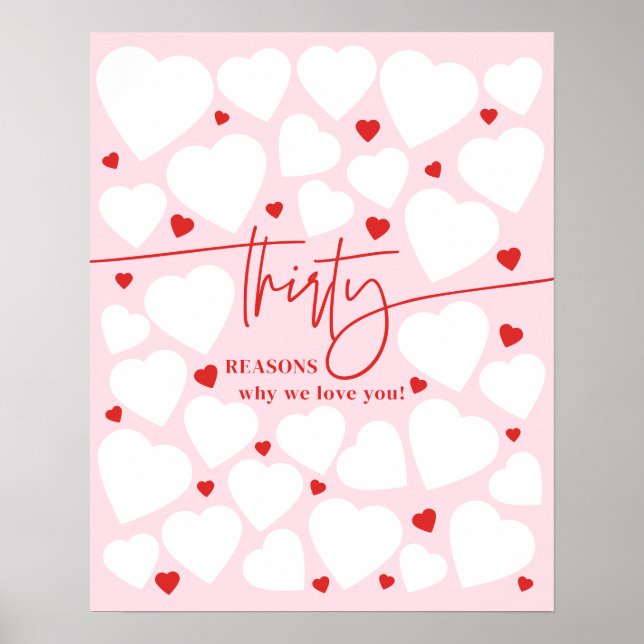 Poster Rosa e Vermelho 30 Razões pelas quais Nós Te Amamo (Frente)