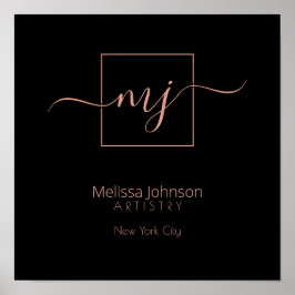 Poster Rosa elegante Dourado no sinal personalizado preto