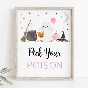 Poster Rosa Fantasma Halloween Escolha Seu Sinal De Bebid