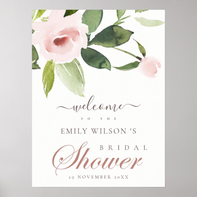 POSTER ROSA FLORAL BRIDAL SHOWER BEM-VINDO SUAVE TOM BLUS (Frente)