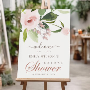 POSTER ROSA FLORAL BRIDAL SHOWER BEM-VINDO SUAVE TOM BLUS