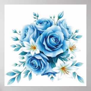 Poster Rosa Floral Elegante Azul