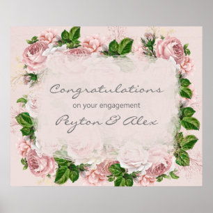 Poster Rosa Floral Enrubescimento Parabéns Noivado