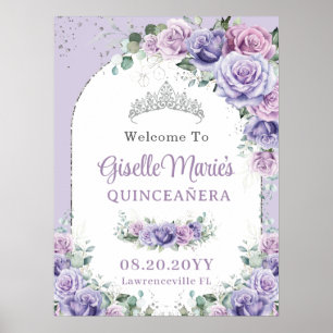 Poster Rosa Floral Roxo Lilac QUINCEAÑERA Arco prateado