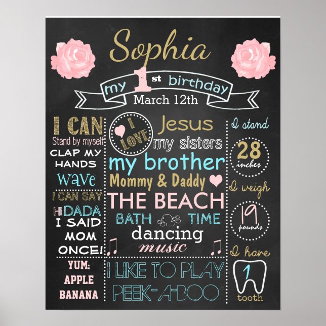 Poster Rosa Flores Primeiro Aniversário - Garota do Quadr (Frente)