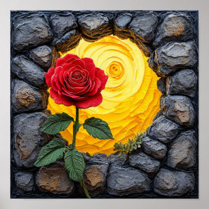 Poster 🌹 Rosa Florescendo Através de Antiga Parede de Pe