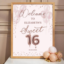 Rosa Foil Sweet 16 Balões - Sinal de Boas-vindas R