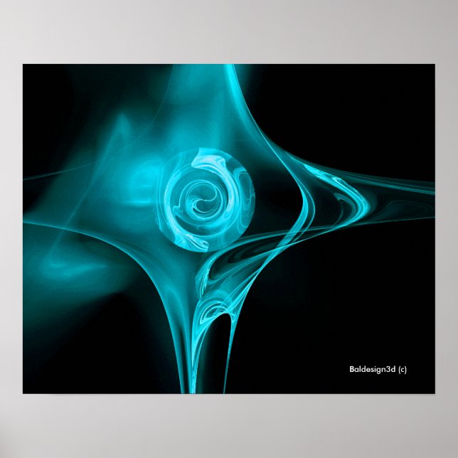 Poster ROSA FRACTAL AZUL Turquesa Preto (Frente)