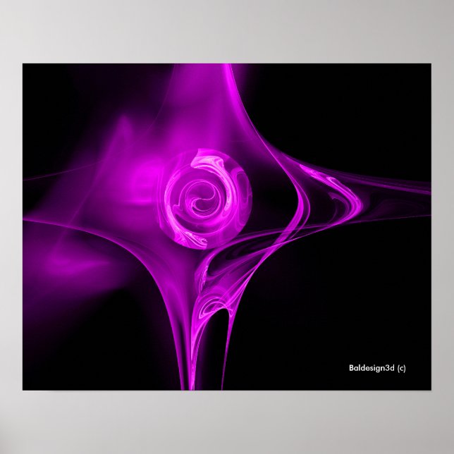 PÓSTER ROSA FRACTAL ROXO VIOLETA EM PRETO (Frente)