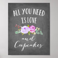 Rosa Garden Floral Love and Cupcakes Chalkboard