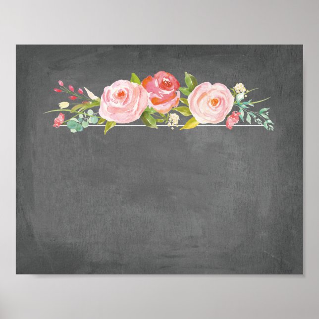 Póster Rosa Garden - Sinal de Vazio Floral Chalkboard (Frente)