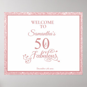Poster Rosa Glitter Birthday 50 e Fabuloso sinal de boas-