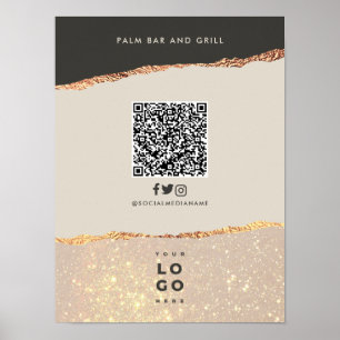 Poster Rosa gold bar preto elegante preço do menu QR
