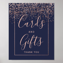 Poster Rosa gold confetti marinho azul de casamento prese