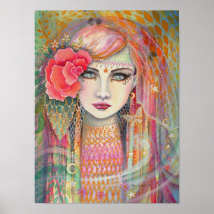 Póster Rosa Gypsy Bela Fantasy Art da Boêmia