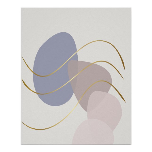 Póster Rosa Macio e Azul Abstrato com Linhas Douradas (Frente)