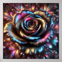 Poster Rosa Metálico multicolorido com flores vibrantes