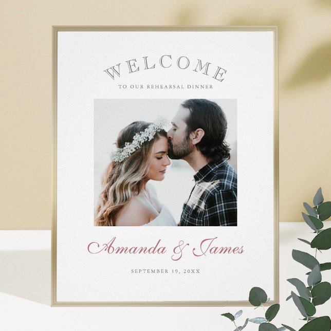 Poster Rosa Moderno Dourado Script Foto Casamento Bem-vin (Criador carregado)