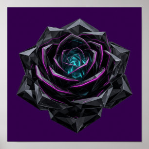 Poster Rosa Negra de Cristal Futurista 3D Neon Cyberpunk