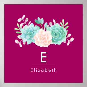 Póster Rosa Pastel & buquê floral verde na parte traseir