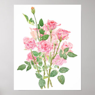 Poster rosa pintada à mão em aquarela rosa