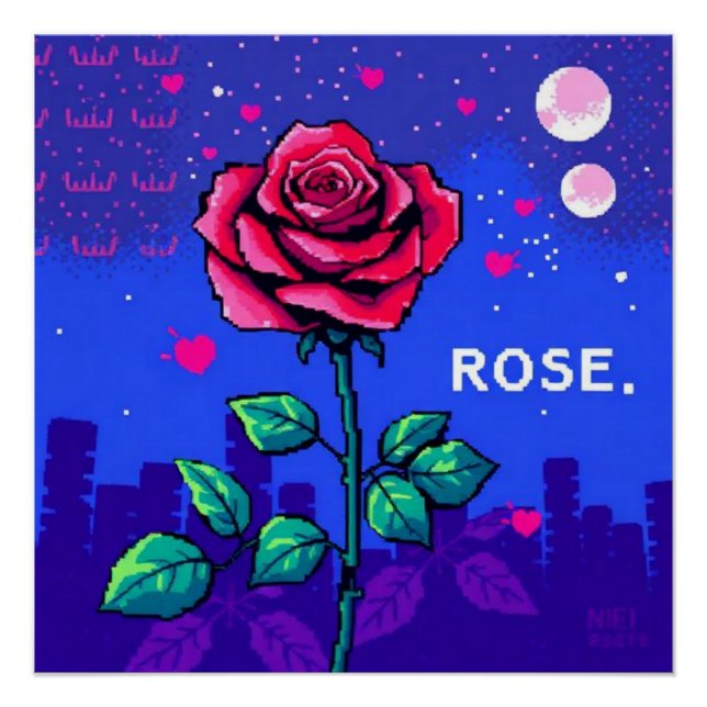 Póster Rosa pixelada estilo retro (Frente)