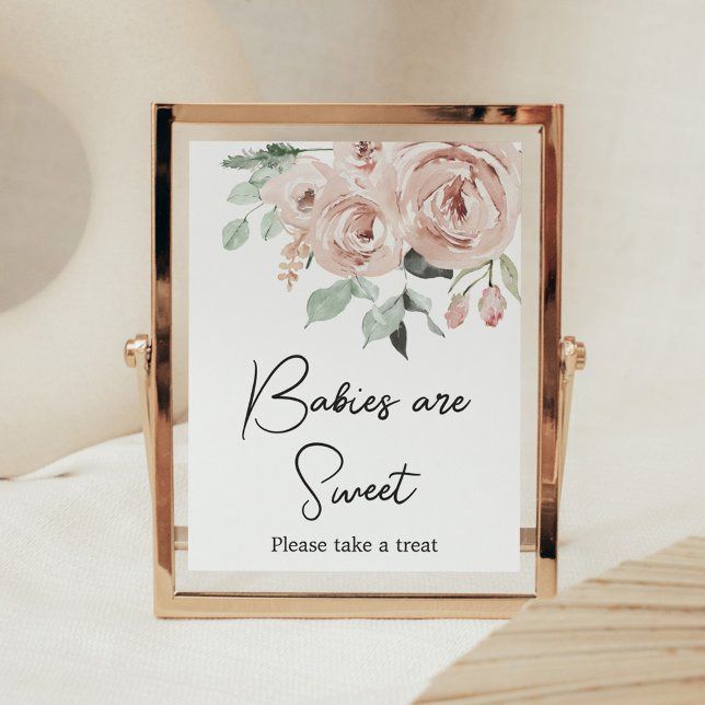 Poster Rosa Pó Rosa É uma Menina Bebês são Doces (It's a Girl Dusty Pink Rose Baby Shower Babies are Sweet Sign)
