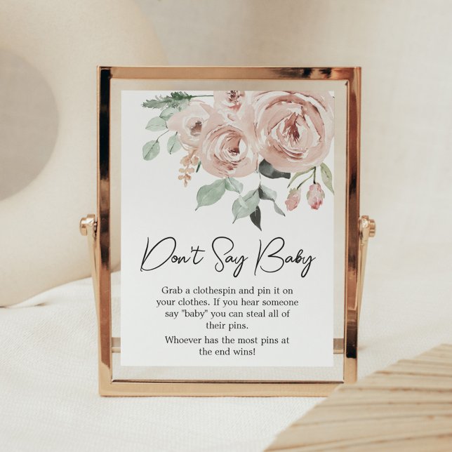 Poster Rosa Pó Rosa É uma Menina Não Diga Bebê (It's a Girl Dusty Pink Rose Baby Shower Don't Say Baby Sign)