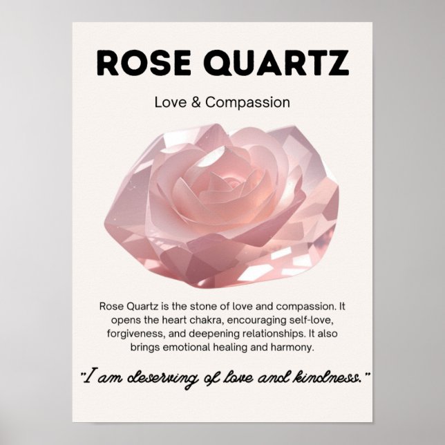Poster Rosa Quartz Stone Crystal Significado (Frente)