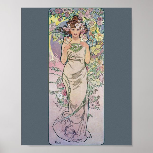 Poster Rosa (Quatro Flores), Alphonse Mucha (Frente)