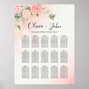 Poster Rosa Romântico Aquarela Placa Rosa de Casamento