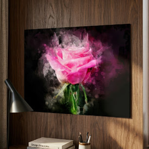 Poster Rosa Rosa Aquarela em Fundo Preto